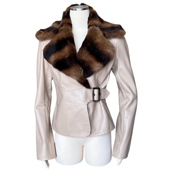Cache Tan Leather Fitted Jacket W/Removable Fur Collar Size 10 NWT Rare Find!! - Picture 6 of 10